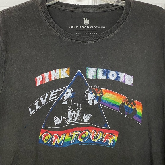 Junk Food Pink Floyd Band Tee Rainbow Distressed Dark Gray T-shirt Sz Med Lg NWT - Picture 2 of 4